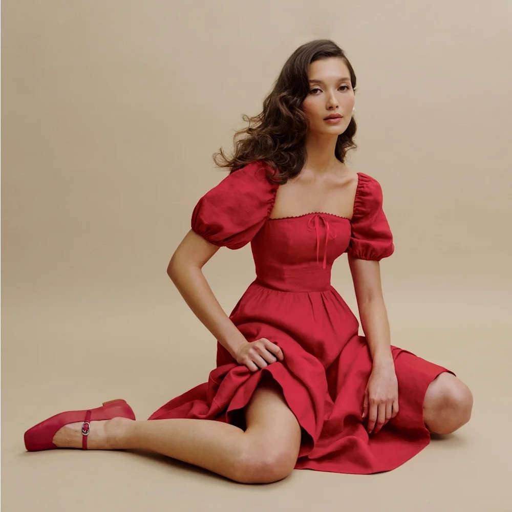 Reformation Marella Red Puff Sleeve Dress Sz 2 New without tags